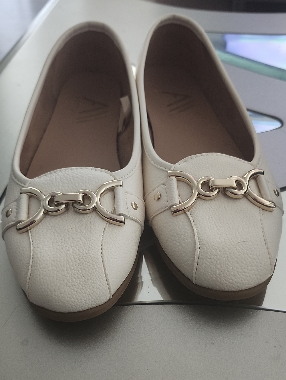Women's Cream Loafers with Gold Bit Accent